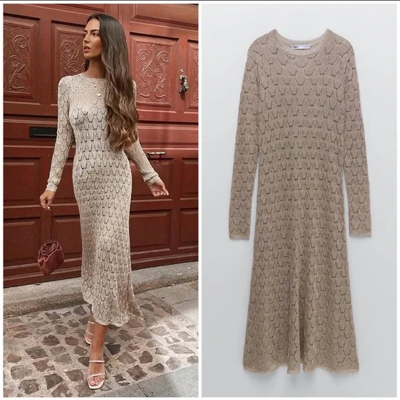 Zara | Dresses | Zara Metallic Knit Dress | Poshmark